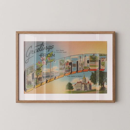 Greetings from Connecticut Vintage Large Letter Postcard : Fine Art Paper Print