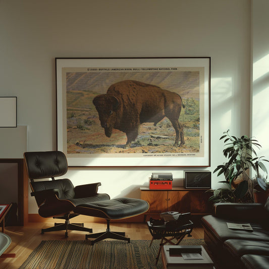 Yellowstone National Park Buffalo Vintage Wildlife Postcard : Canvas Print