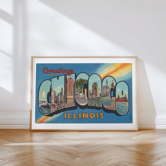 Greetings from Chicago Vintage Large Letter Postcard : Canvas Print