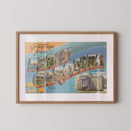 Greetings from North Carolina Vintage Large Letter Postcard: Fine Art Paper Print