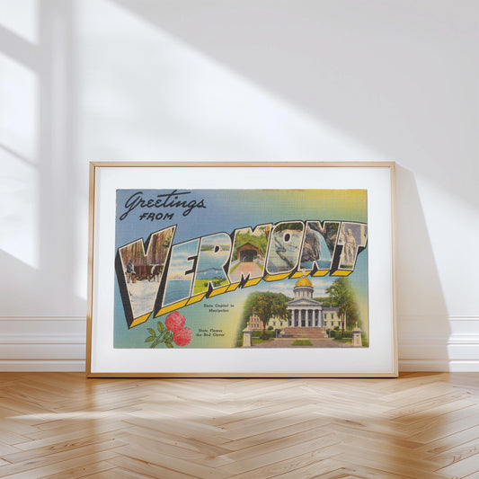 Vermont Canvas Print, Greetings from Vermont, Retro Vermont Decor, Vintage Vermont, Retro Wall Art, Vintage Decor, Vermont Poster