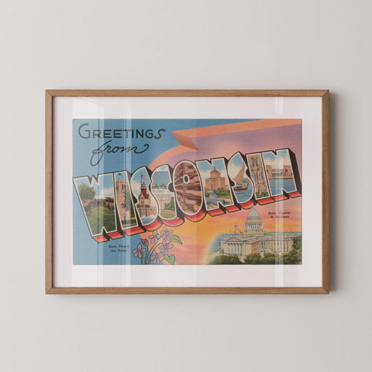 Greetings from Wisconsin Vintage Large Letter Postcard: Fine Art Paper Print