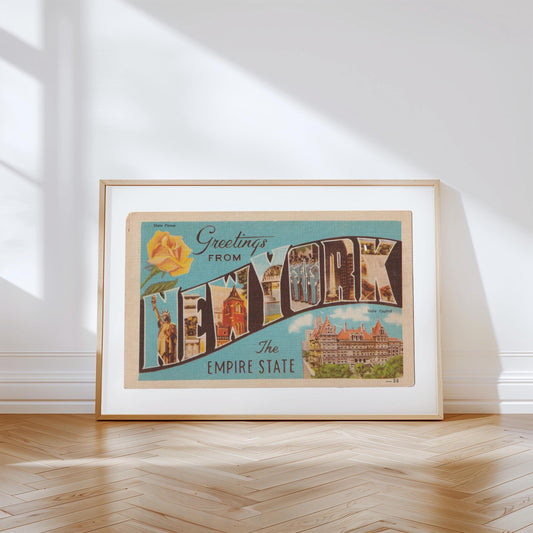 Greetings From New York Vintage Large Letter Postcard: Canvas Print