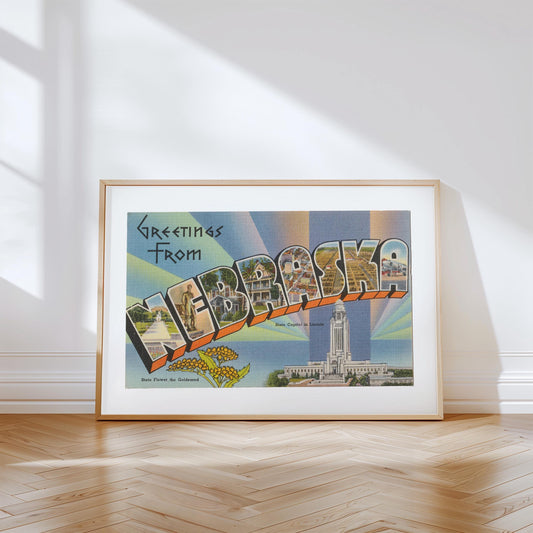 Nebraska Canvas Print, Greetings from Nebraska, Retro Nebraska Decor, Vintage Nebraska, Retro Wall Art, Nebraska Poster