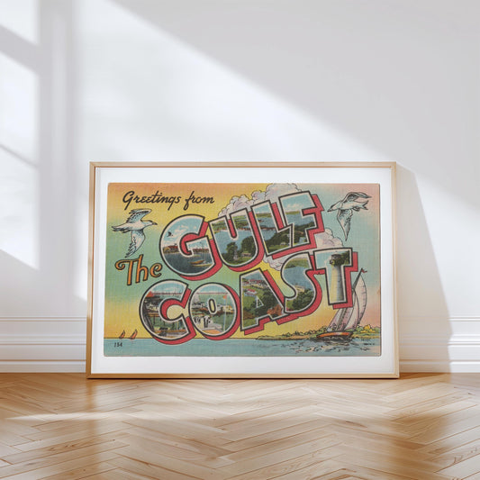 Greetings from Gulf Coast Vintage Large Postcard : Canvas Print