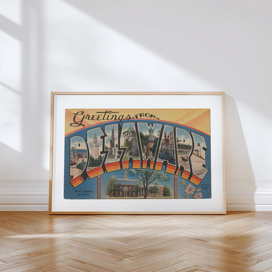 Delaware Canvas Print, Greetings from Delaware, Retro Delaware Decor, Vintage Delaware, Retro Wall Art,  Delaware Poster