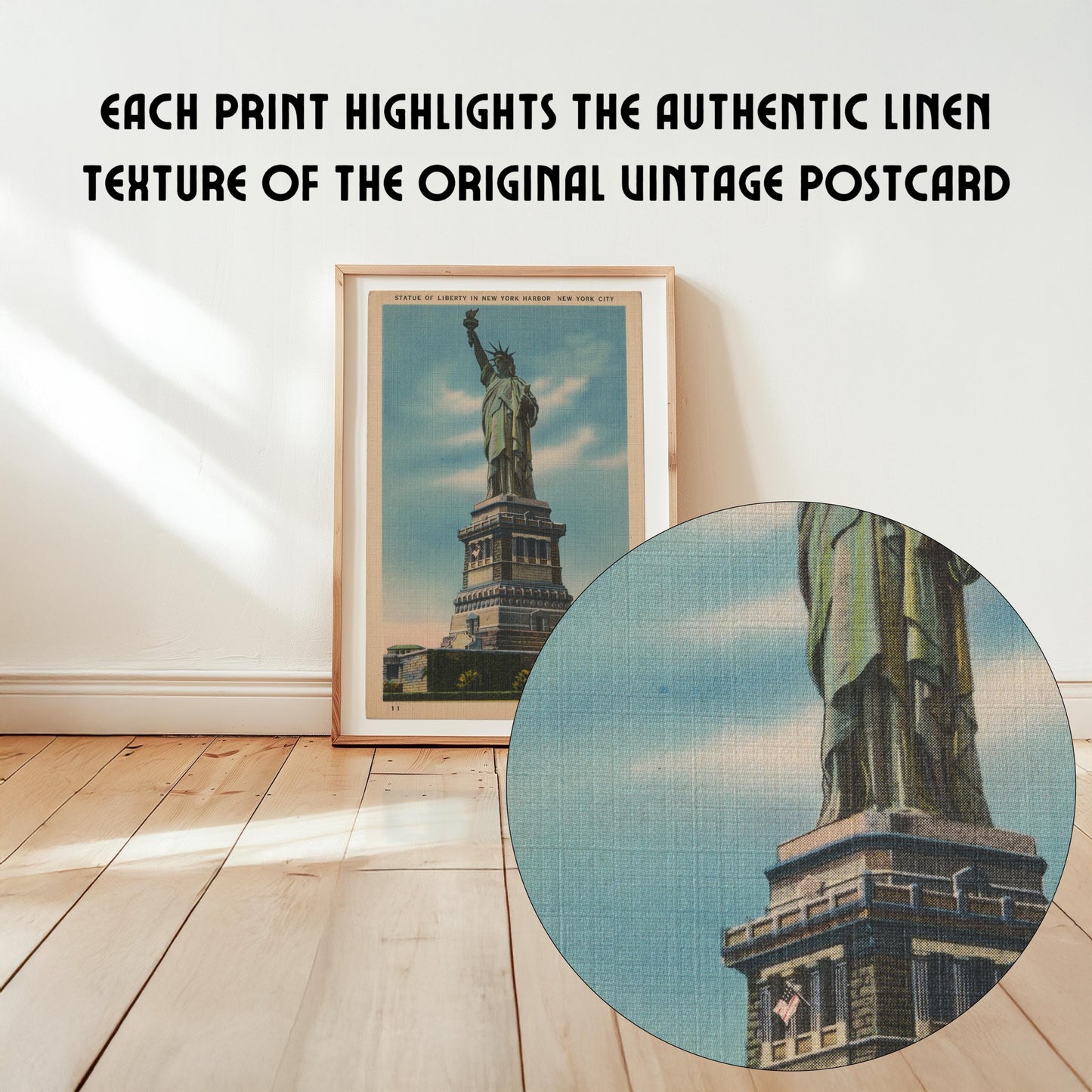 Statue of Liberty New York City Illustrated Vintage Postcard: Canvas Print