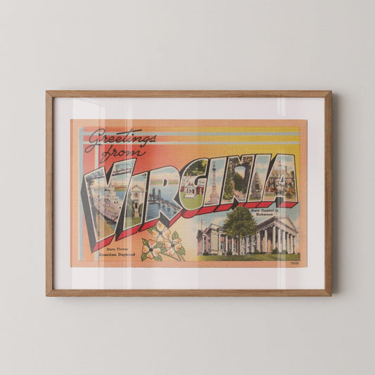 Greetings from Virginia Vintage Large Letter Postcard: Fine Art Paper Print
