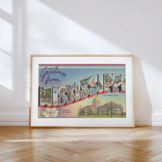 Greetings from Mississippi Vintage Large Letter Postcard: Canvas Print