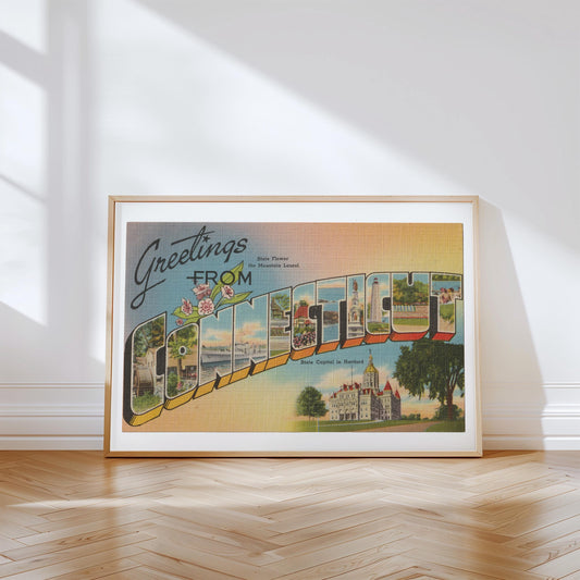 Greetings from Connecticut Vintage Large Letter Postcard : Canvas Print