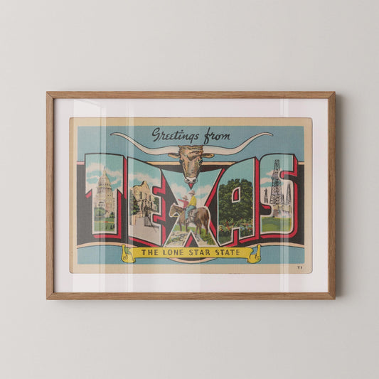 Greetings from Texas Vintage Large Letter Postcard: Fine Art Paper Print
