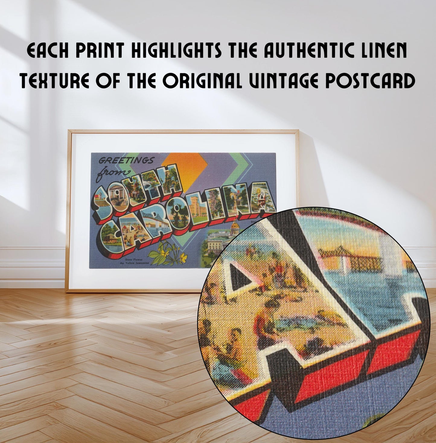 Greetings from South Carolina Vintage Large Letter Postcard: Canvas Print