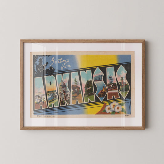 Greetings from Arkansas Large Letter Vintage Postcard : Fine Art Paper Print