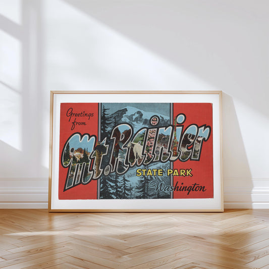 Mt. Rainier Canvas Print, Greetings from Mt. Rainier, Retro Mt. Rainier Decor, Vintage Mt. Rainier, Retro Wall Art