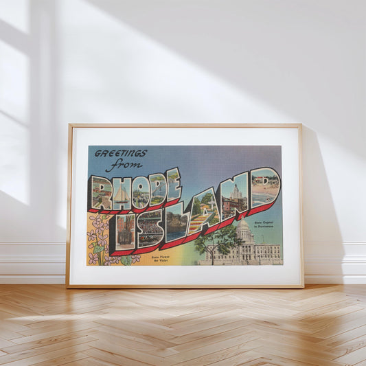 Rhode Island Canvas Print, Greetings from Rhode Island, Retro Rhode Island Decor, Vintage Rhode Island, Rhode Island Poster
