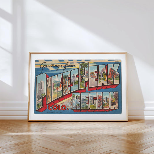 Greetings from Pikes Peak Vintage Large Letter Postcard: Canvas Print
