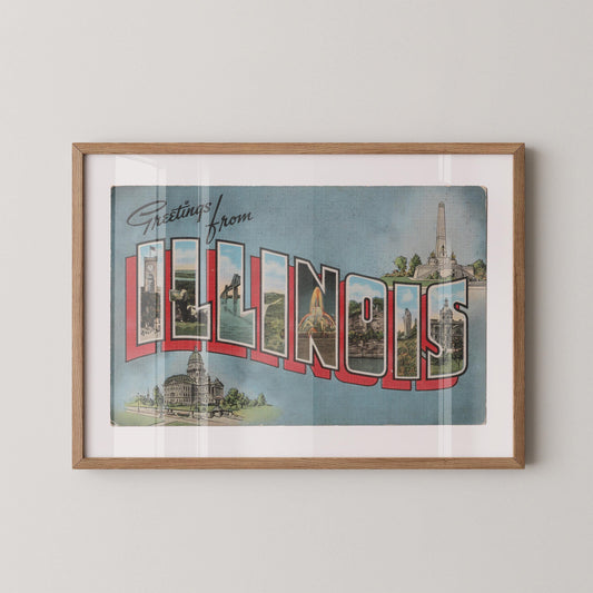 Greetings from Illinois Large Letter Vintage Postcard : Fine Art Paper Print