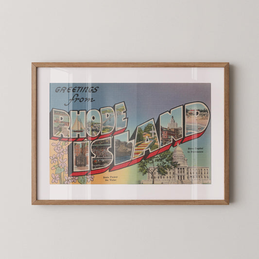 Greetings from Rhode Island Vintage Large Letter Postcard: Fine Art Paper Print