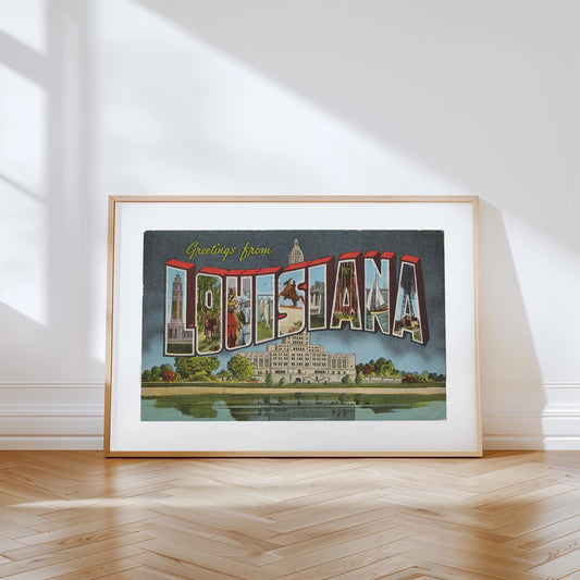 Greetings from Louisiana Vintage Large Letter Postcard : Canvas Print