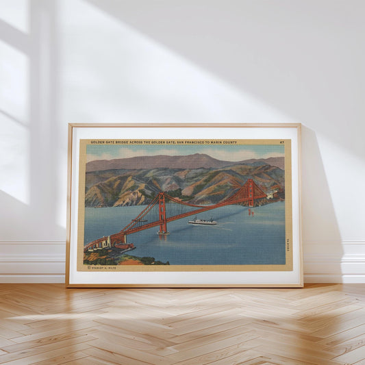 Golden Gate Bridge San Francisco Landscape Vintage Postcard : Canvas Print