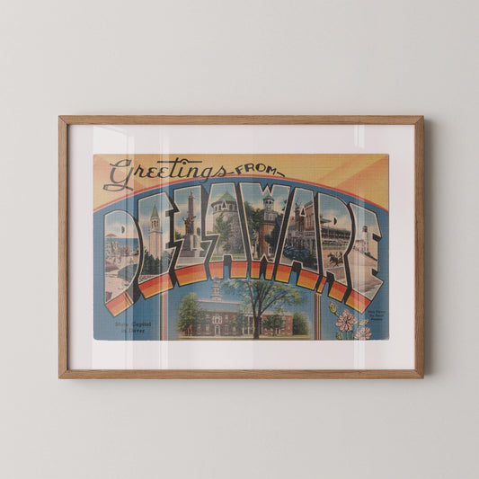 Greetings from Delaware Vintage Large Letter Postcard : Fine Art Paper Print