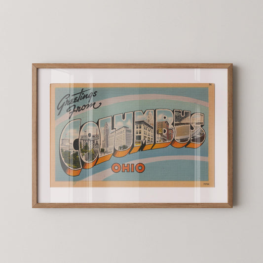 Greetings from Columbus Vintage Large Letter Postcard : Fine Art Paper Print
