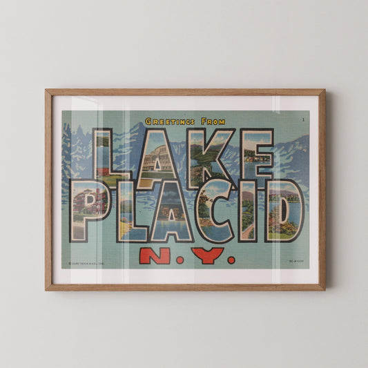 Greetings from Lake Placid Vintage Large Letter Postcard: Fine Art Paper Print
