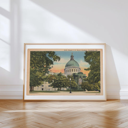 Naval Academy Chapel Annapolis Maryland Vintage Illustration Postcard: Canvas Print