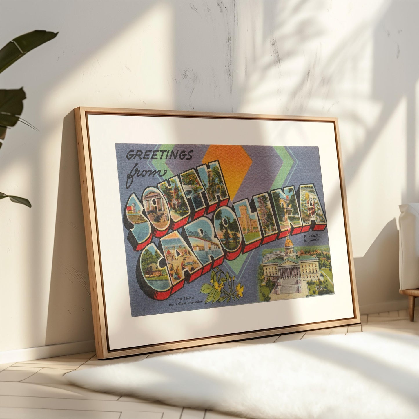 Greetings from South Carolina Vintage Large Letter Postcard: Canvas Print