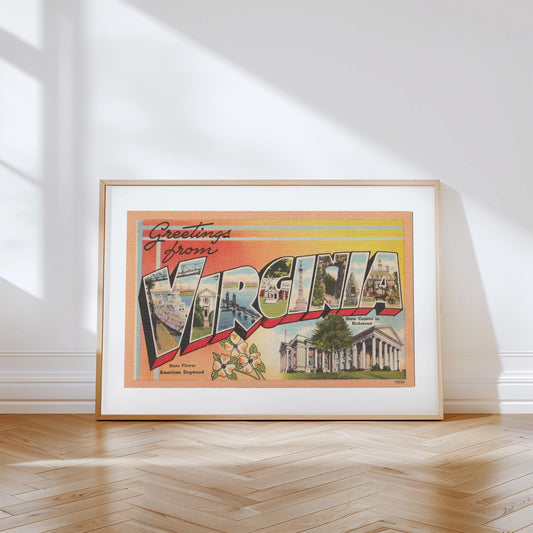 Virginia Canvas Print, Greetings from Virginia, Retro Virginia Decor, Vintage Virginia, Retro Wall Art, Vintage Decor, Virginia Poster