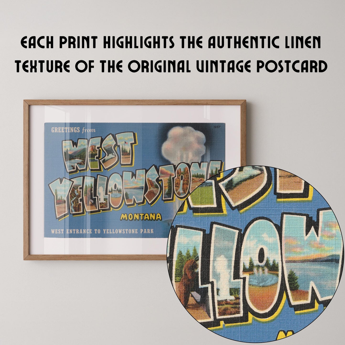 Greetings from West Yellowstone Vintage Large Letter Postcard : Fine Art Paper Print