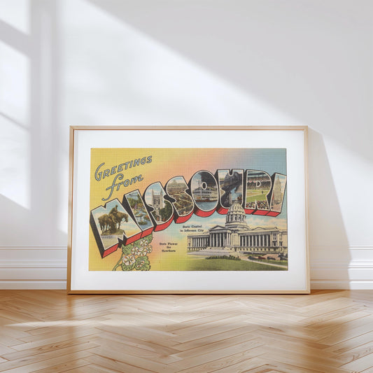 Greetings from Missouri Vintage Large Letter Postcard: Canvas Print