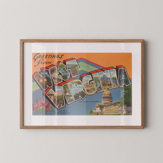 Greetings from West Virginia Vintage Large Letter Postcard: Fine Art Paper Print