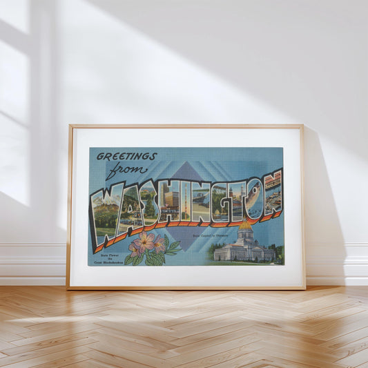 Washington State Canvas Print, Greetings from Washington, Retro Washington State Decor, Vintage Washington State, Washington State Poster