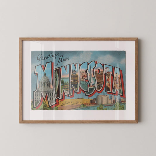 Greetings from Minnesota Vintage Large Letter Postcard: Fine Art Paper Print