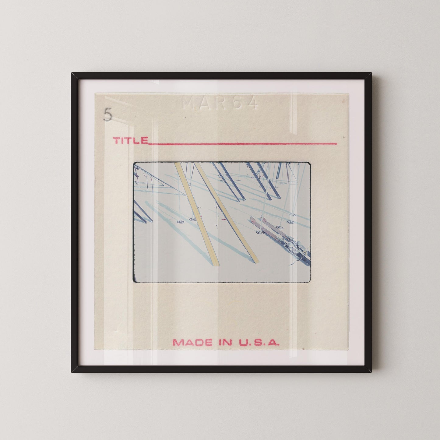 The image is a framed artwork depicting a scene with various objects, including a boat and a person. The artwork is titled "MAR54" and "TITLE" and is described as "MADE IN U.S.A."