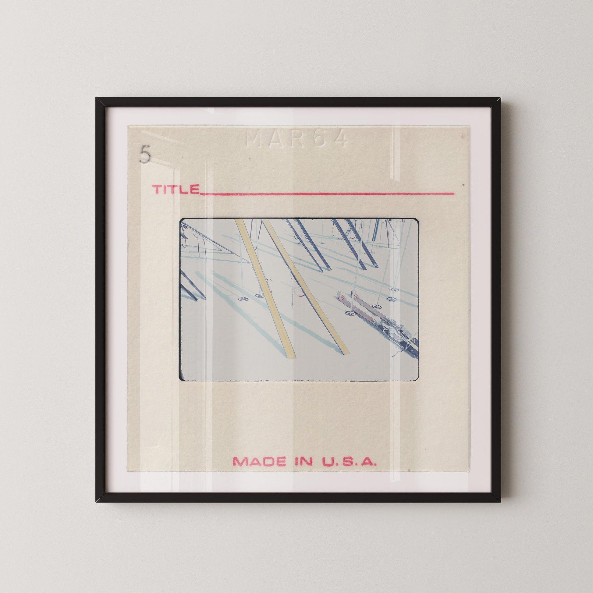 The image is a framed artwork depicting a scene with various objects, including a boat and a person. The artwork is titled "MAR54" and "TITLE" and is described as "MADE IN U.S.A."