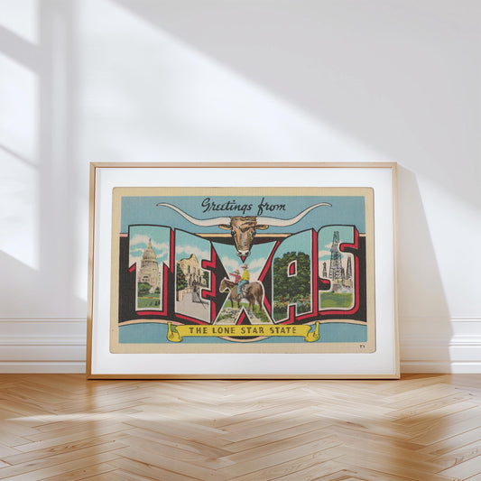 Greetings from Texas Vintage Large Letter Postcard: Canvas Print