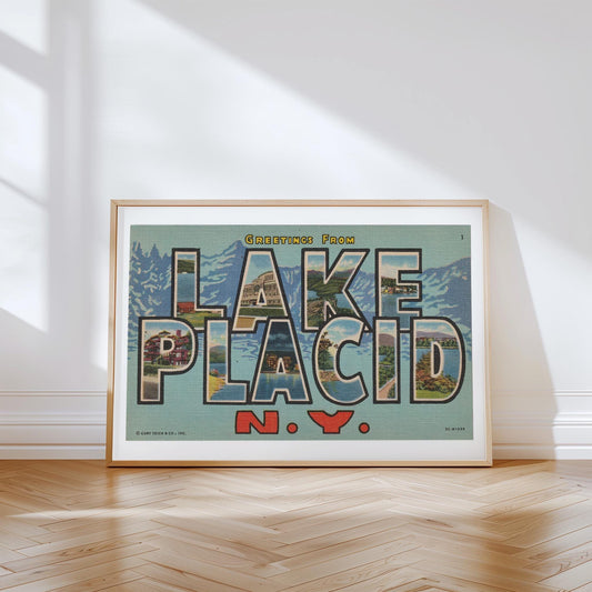 Greetings from Lake Placid Vintage Large Letter Postcard: Canvas Print