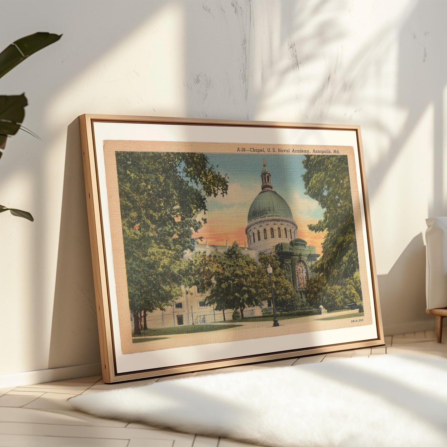 Naval Academy Chapel Annapolis Maryland Vintage Illustration Postcard: Canvas Print