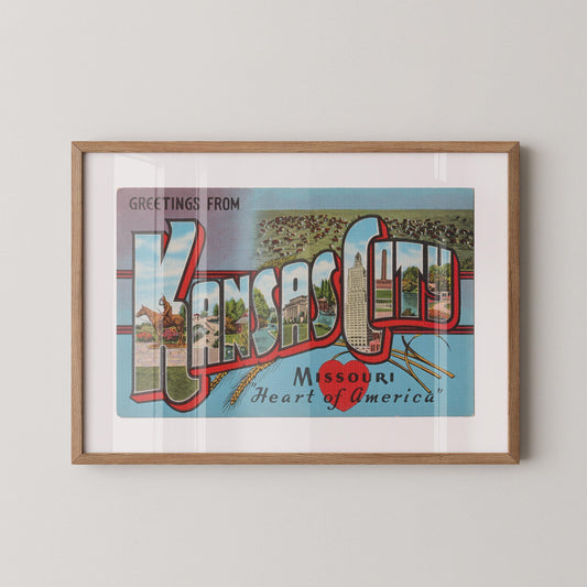 Greetings from Kansas City Vintage Large Letter Postcard : Fine Art Paper Print