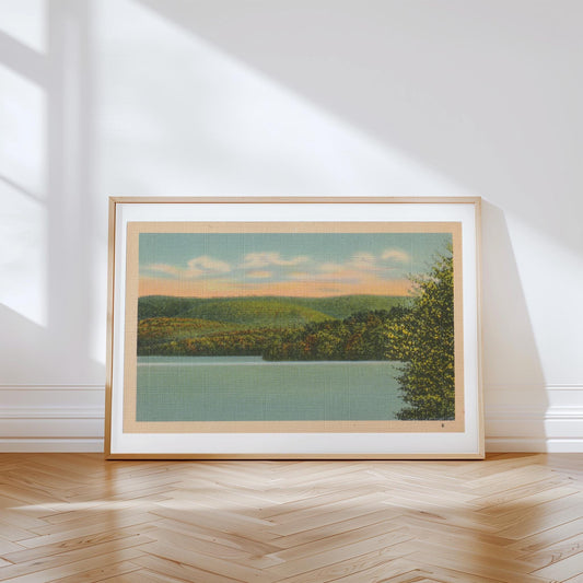 Lake Landscape Vintage Postcard: Canvas Print