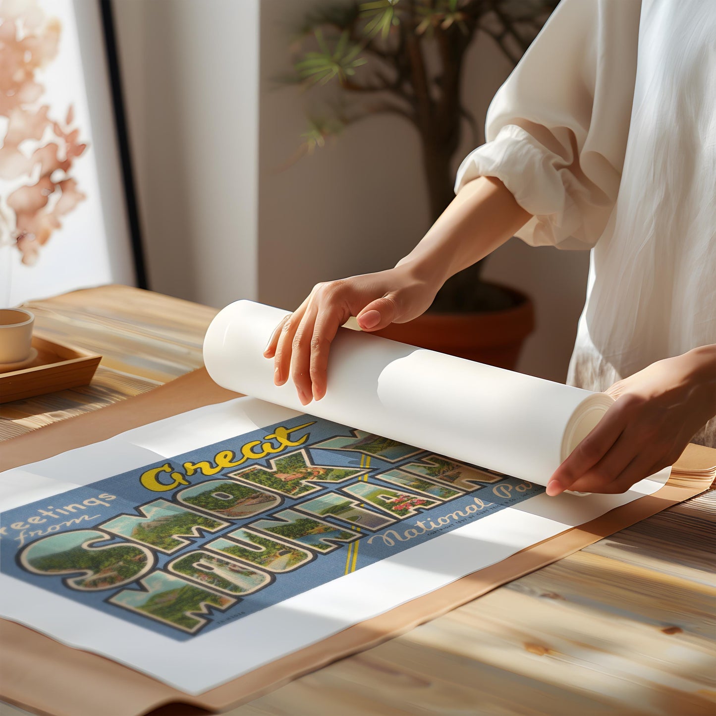 Great Smoky Mountains National Park vintage postcard large letter framed wall art