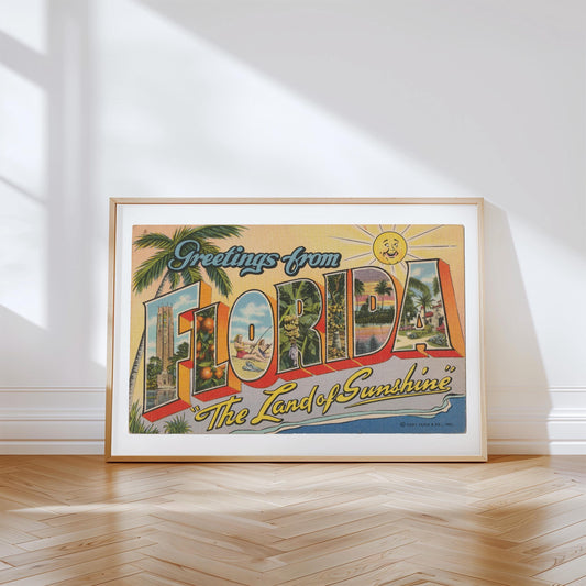 Florida Large Letter Vintage Postcard Art Print
