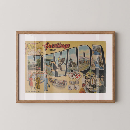 Greetings from Nevada Vintage Large Letter Postcard: Fine Art Paper Print