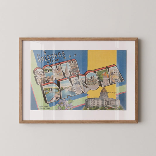 Greetings from South Dakota Vintage Large Letter Postcard: Fine Art Paper Print