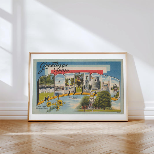 Greetings from Maryland Vintage Large Letter Postcard: Canvas Print Framed or Unframed