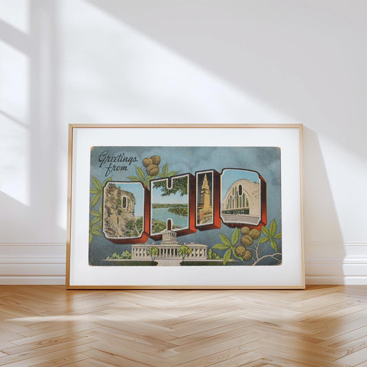 Greetings from Ohio Vintage Large Letter Postcard: Canvas Print