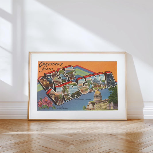 West Virginia Canvas Print, Greetings from West Virginia , Retro West Virginia  Decor, Vintage West Virginia, West Virginia Poster