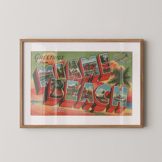 Greetings from Miami Beach Vintage Large Letter Postcard: Fine Art Paper Print